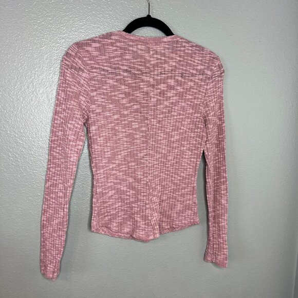 Free People Ribbed Long Sleeve Top Size S‎ Pink Stretchy Fitted Lightweight - Picture 6 of 6